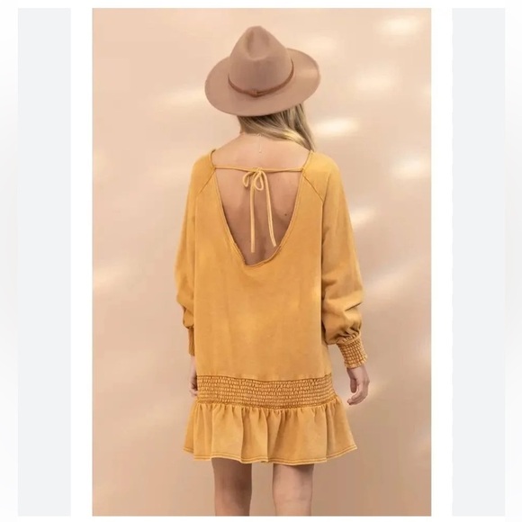 Smocked Knit Cotton Fleece Goldie Dress Mustard Yellow Size Small NWT - Picture 3 of 13